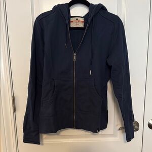 American Giant Blue Hooded Sweatshirt with Full-Length Zipper